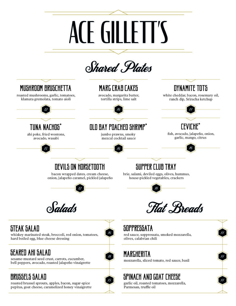 Ace Gillett S Menu Drinks Dinner Dessert Ace Gilletts