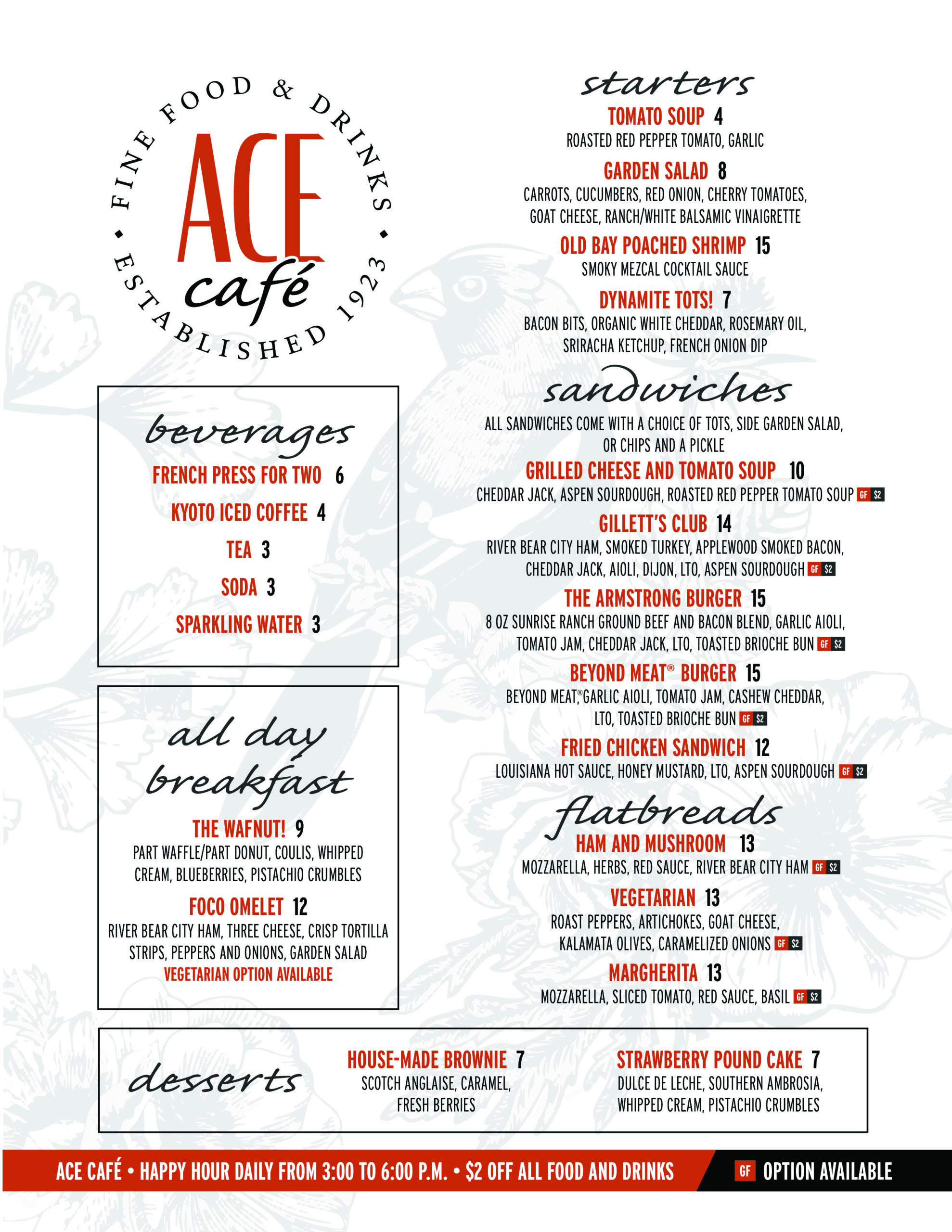 Ace Cafe Menu Weekend Brunch Daily Happy Hour Ace Gilletts