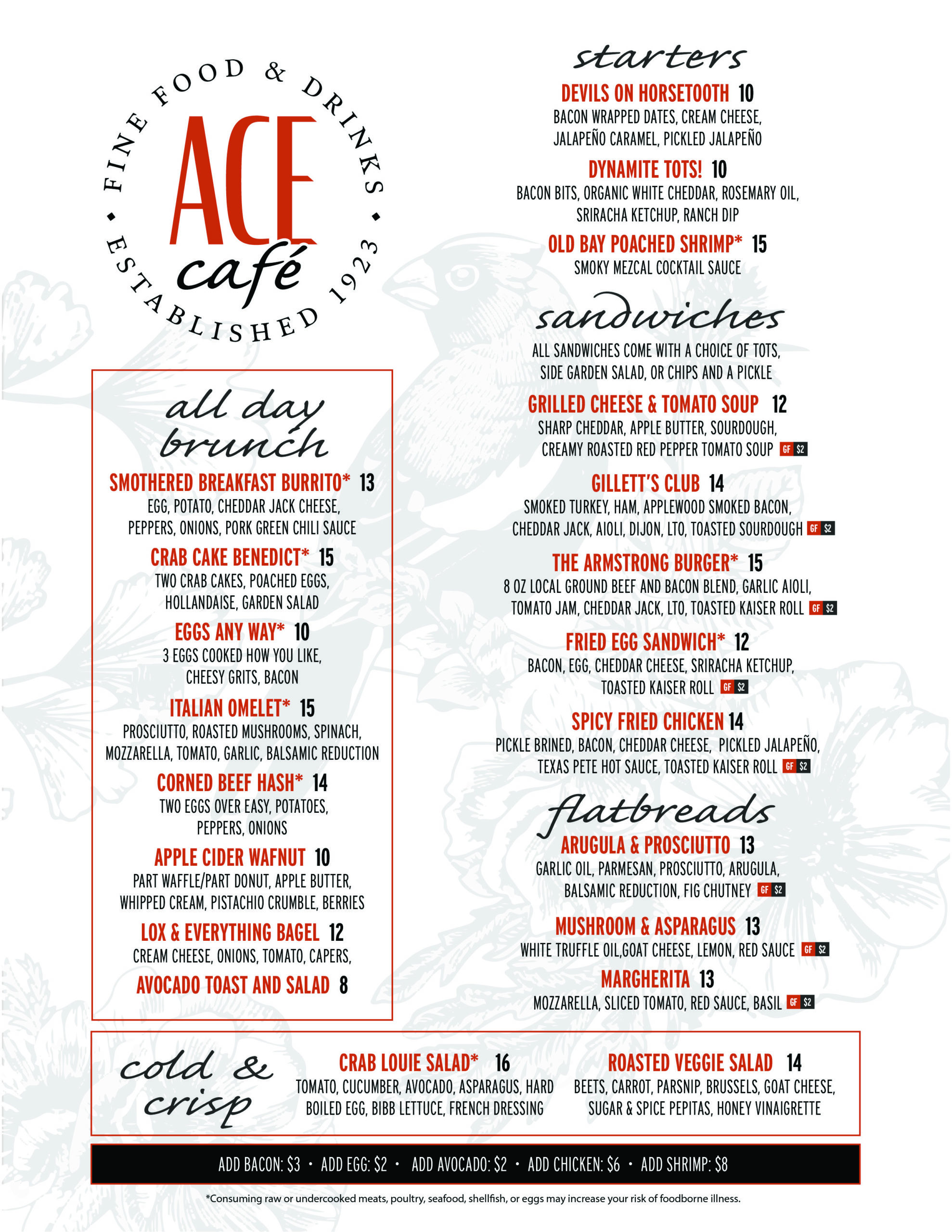 Ace Café Brunch Menu Winter 2021