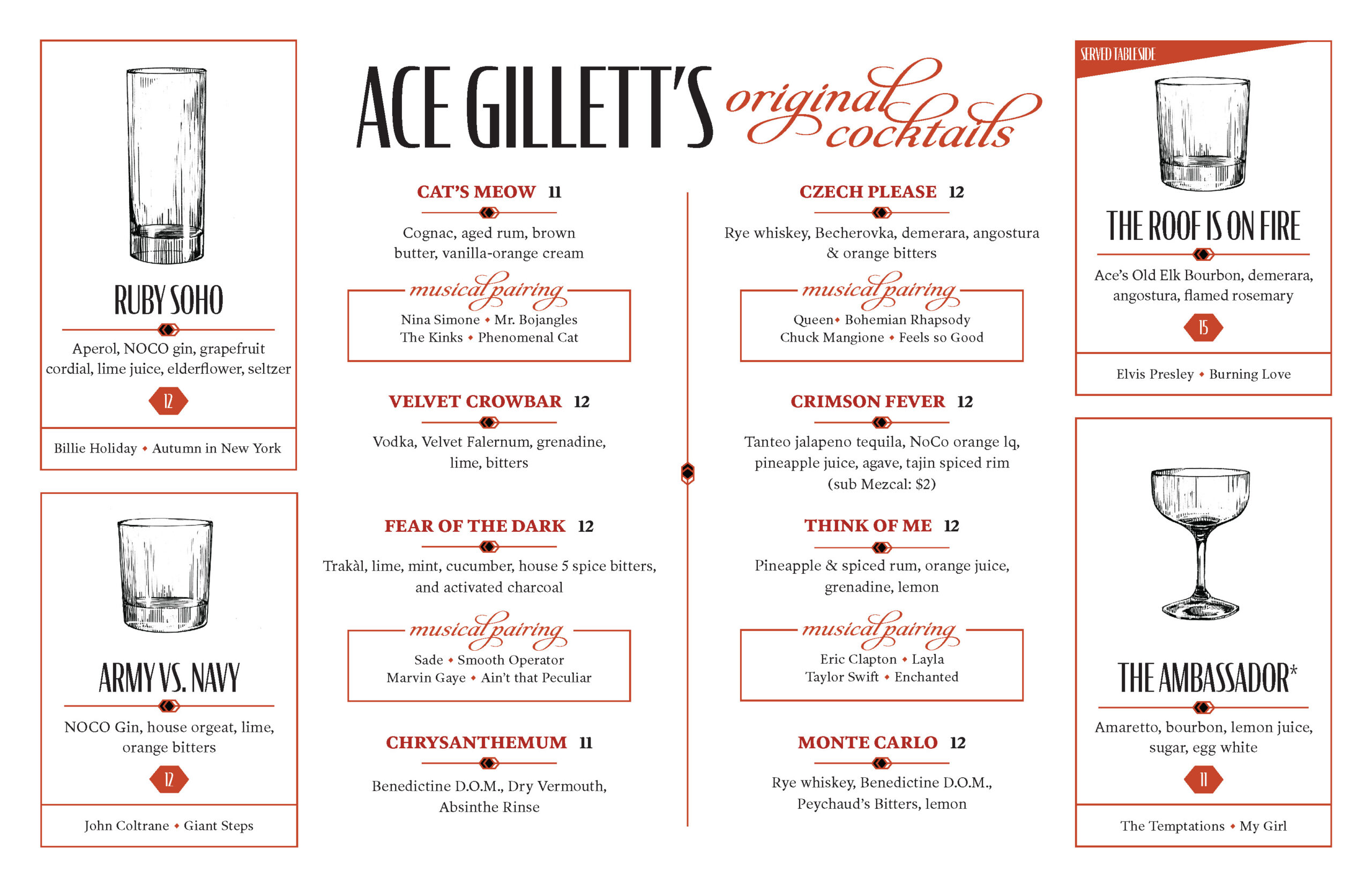 Ace Gillett's Cocktail Menu Summer 2022