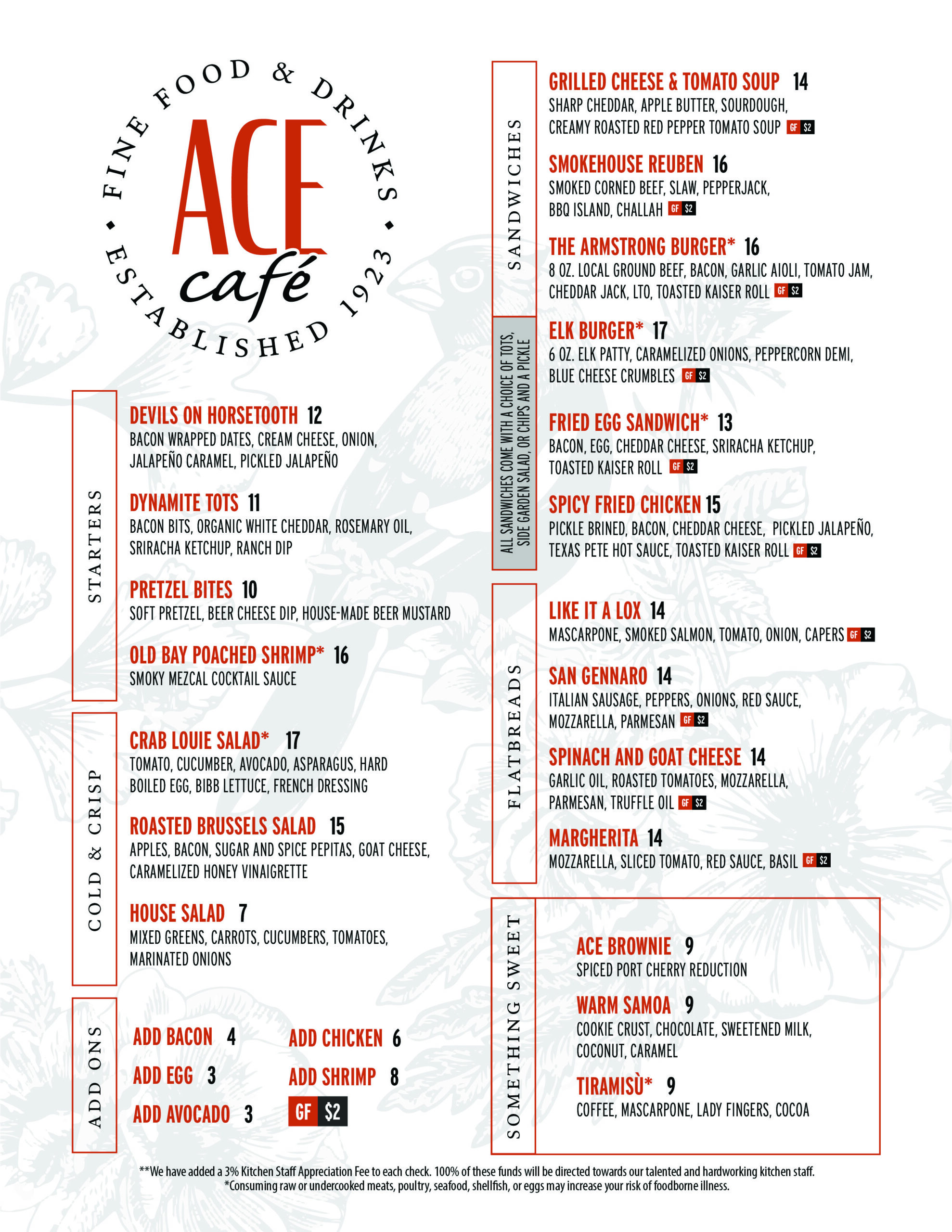 Ace Cafe Winter 2023 Dinner Menu