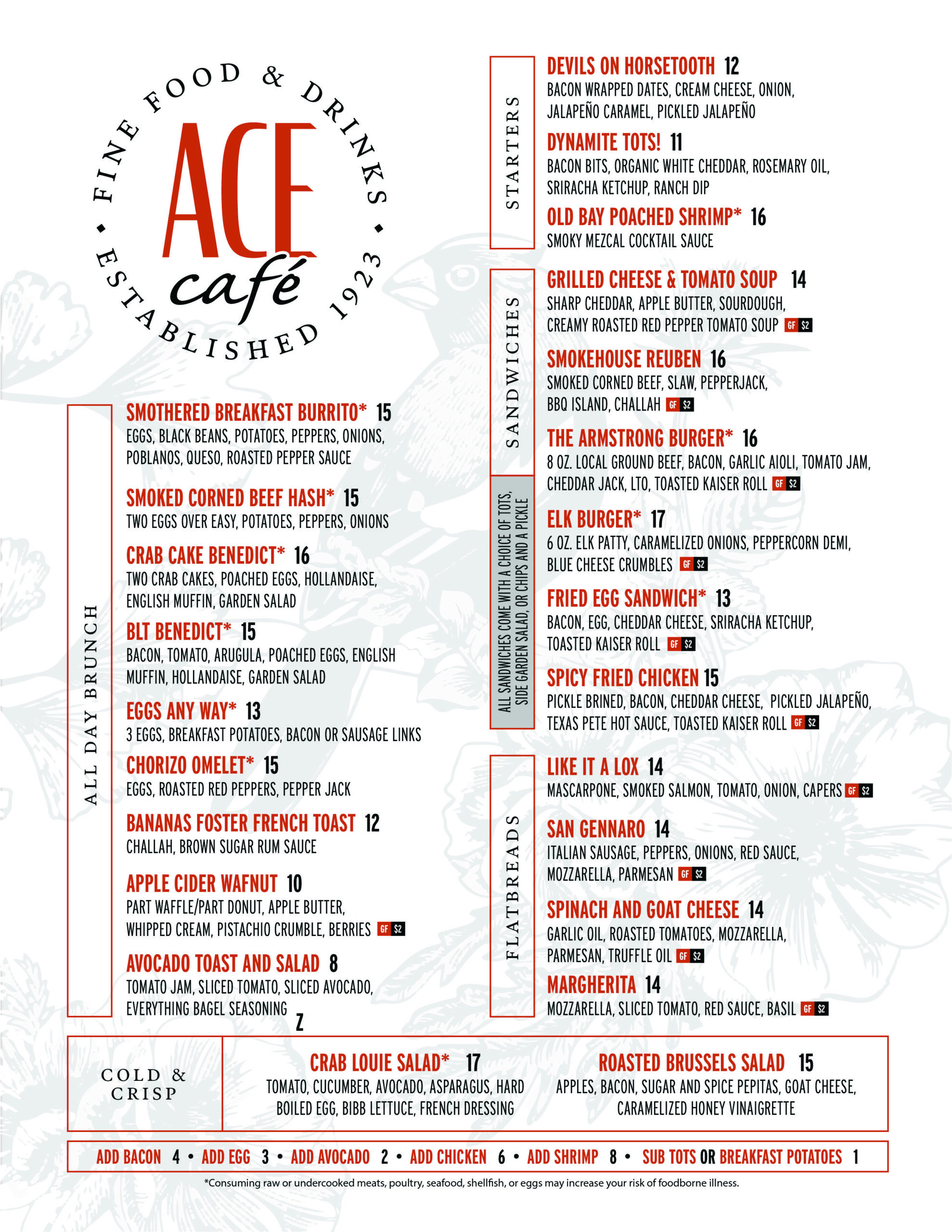 Ace Cafe Winter 2023 Brunch Menu
