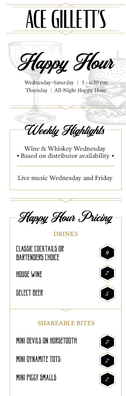 Ace Happy Hour Food Menu 3/26