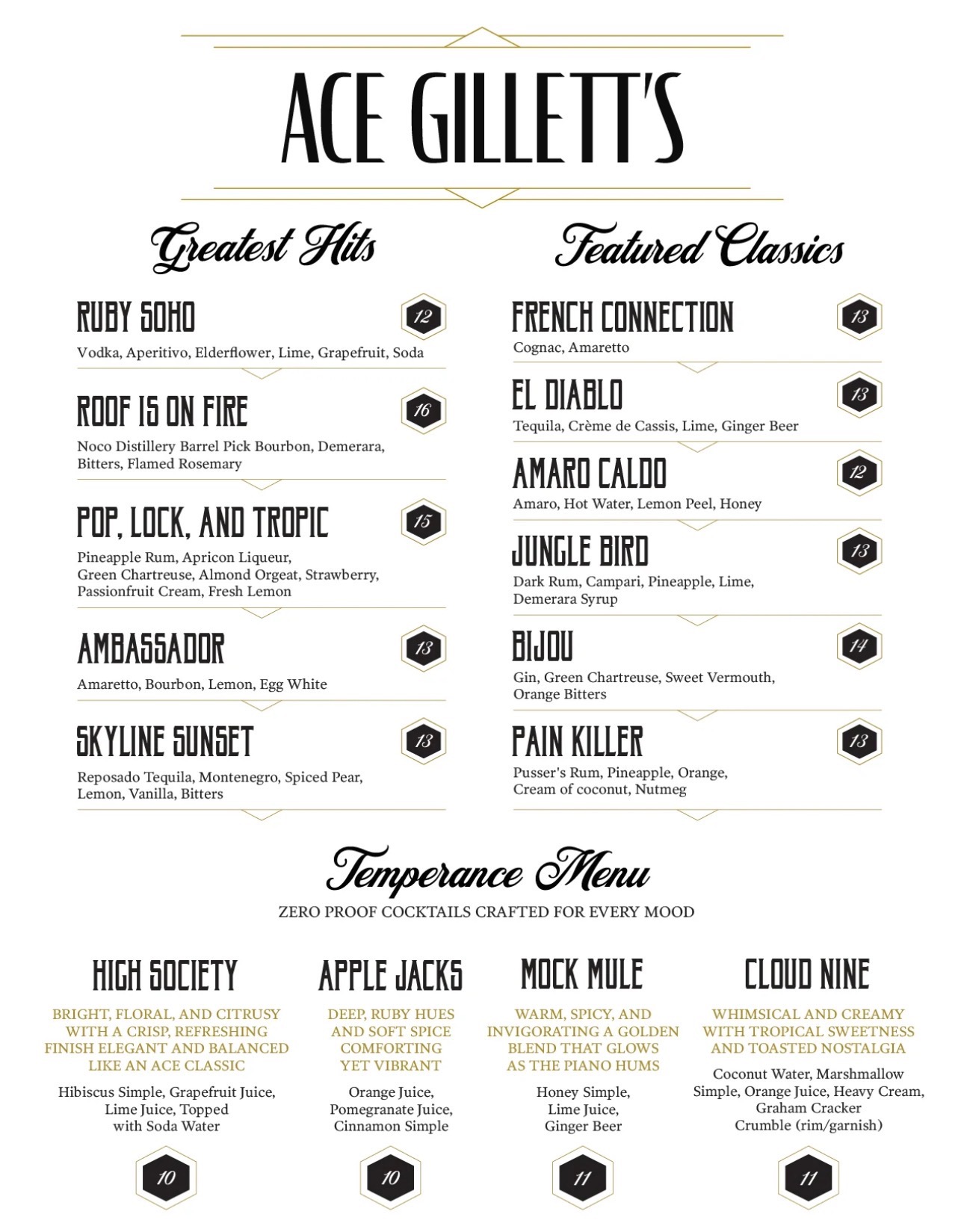 Ace Cocktail Menu WInter 2025