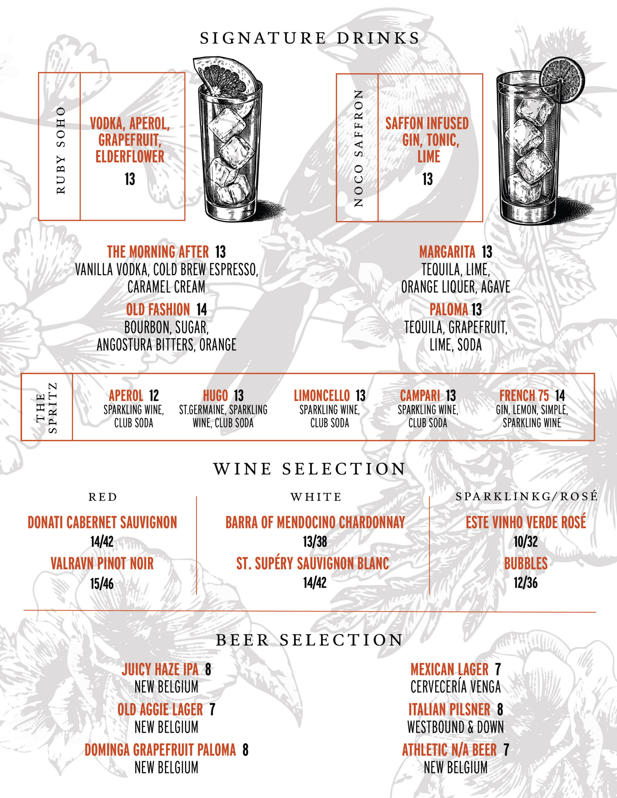 Ace Café Dinner Drink Menu Spring 2026