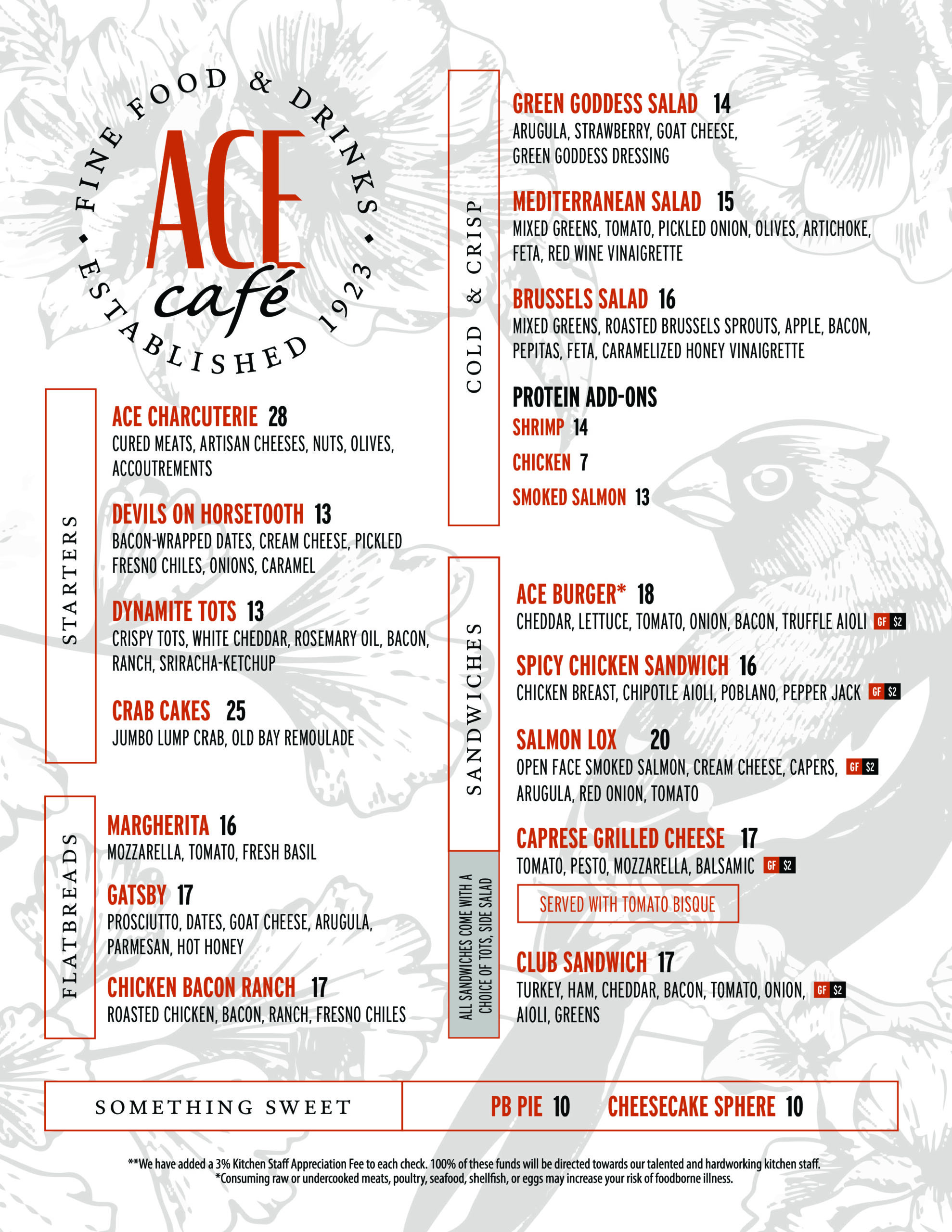 Ace Café Dinner Menu Spring 2026