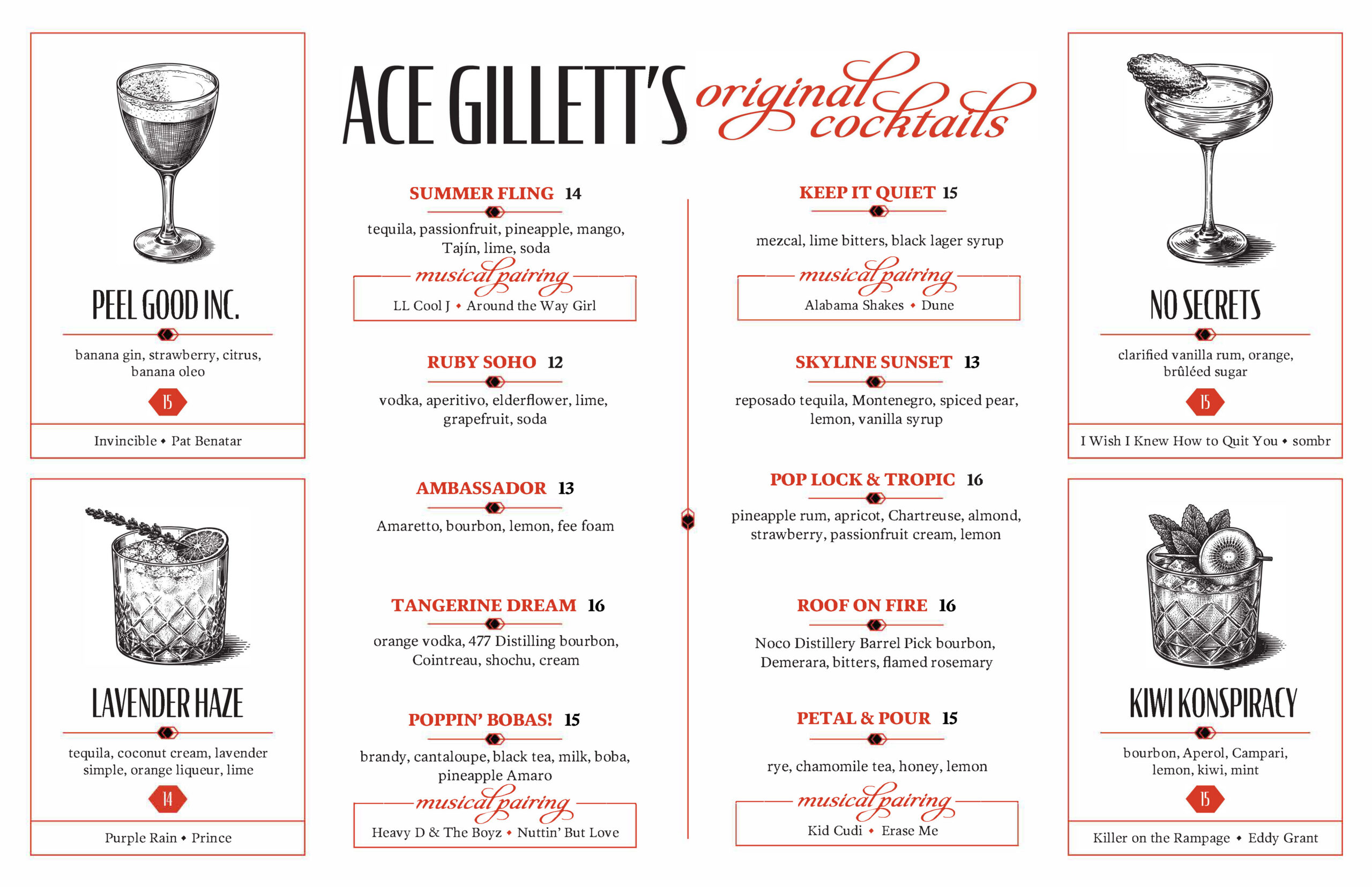Ace Gillett's Cocktail Menu Summer 2026